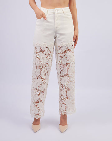 White Blossom Lace Jeans
