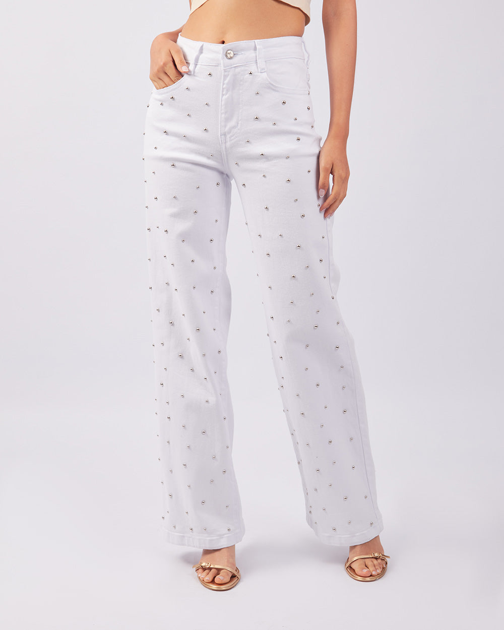White Studded Denim