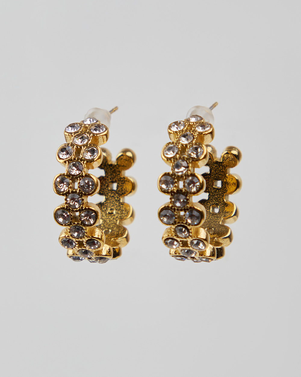 Gold Half-Moon Hoops With White Stones