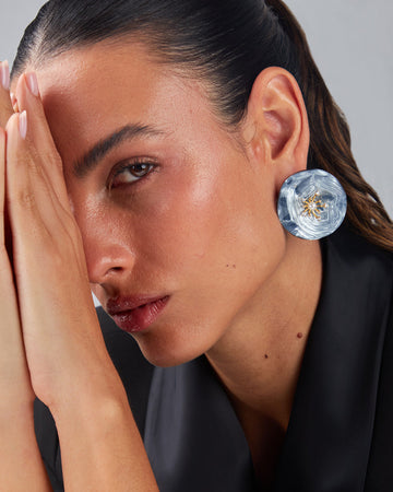 Blue Mother-Of-Pearl Flower Earrings