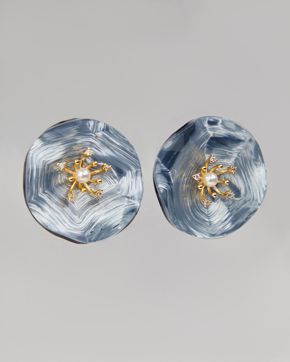 Blue Mother-Of-Pearl Flower Earrings