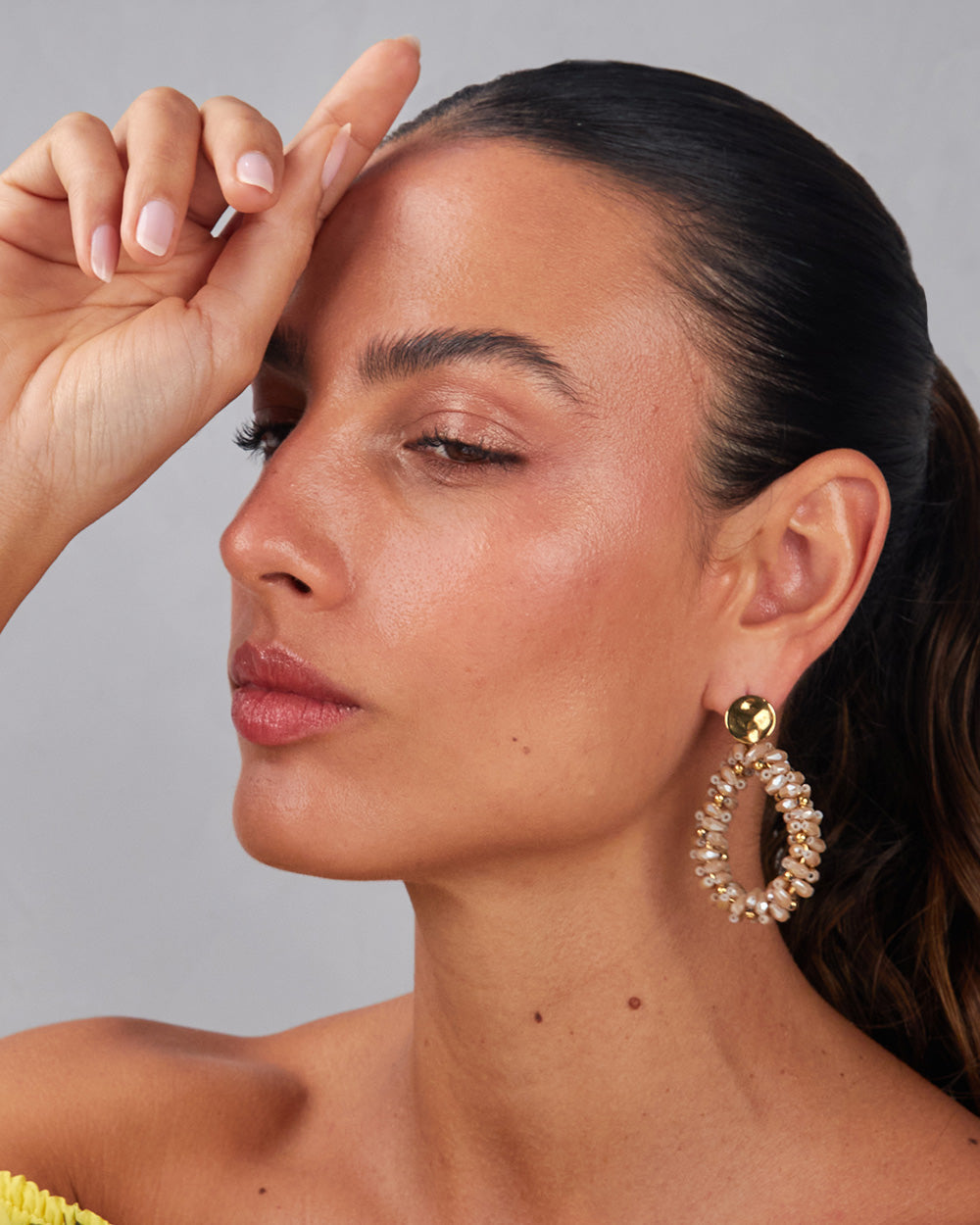 Gold Dangle Earrings With Nude Stones