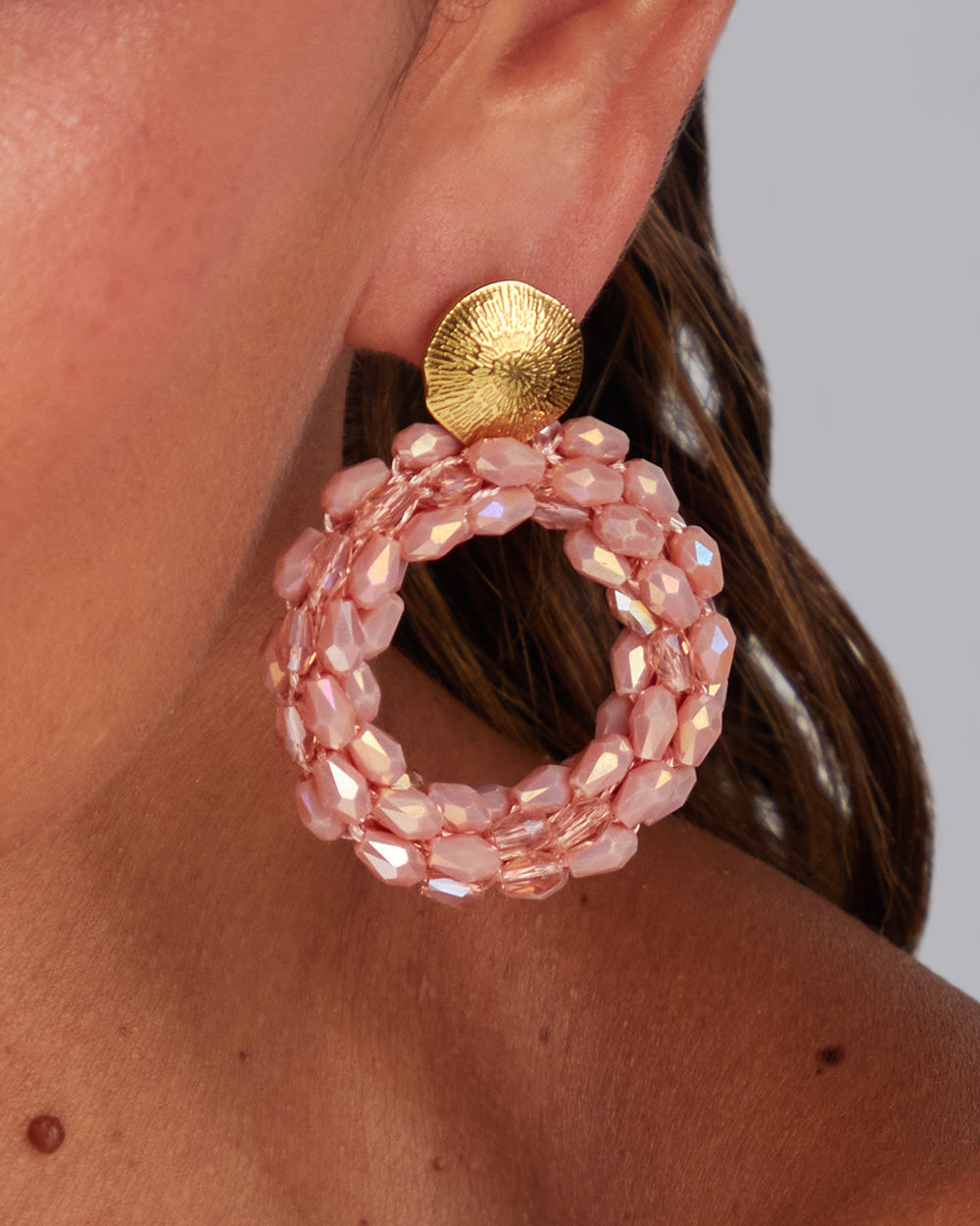 Gold Dangle Earrings With Pink Stones