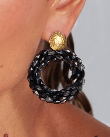 Gold Dangle Earrings With Black Stones