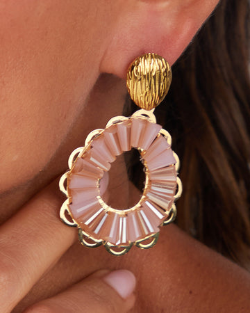 Gold Dangle Earrings With Pink Stones