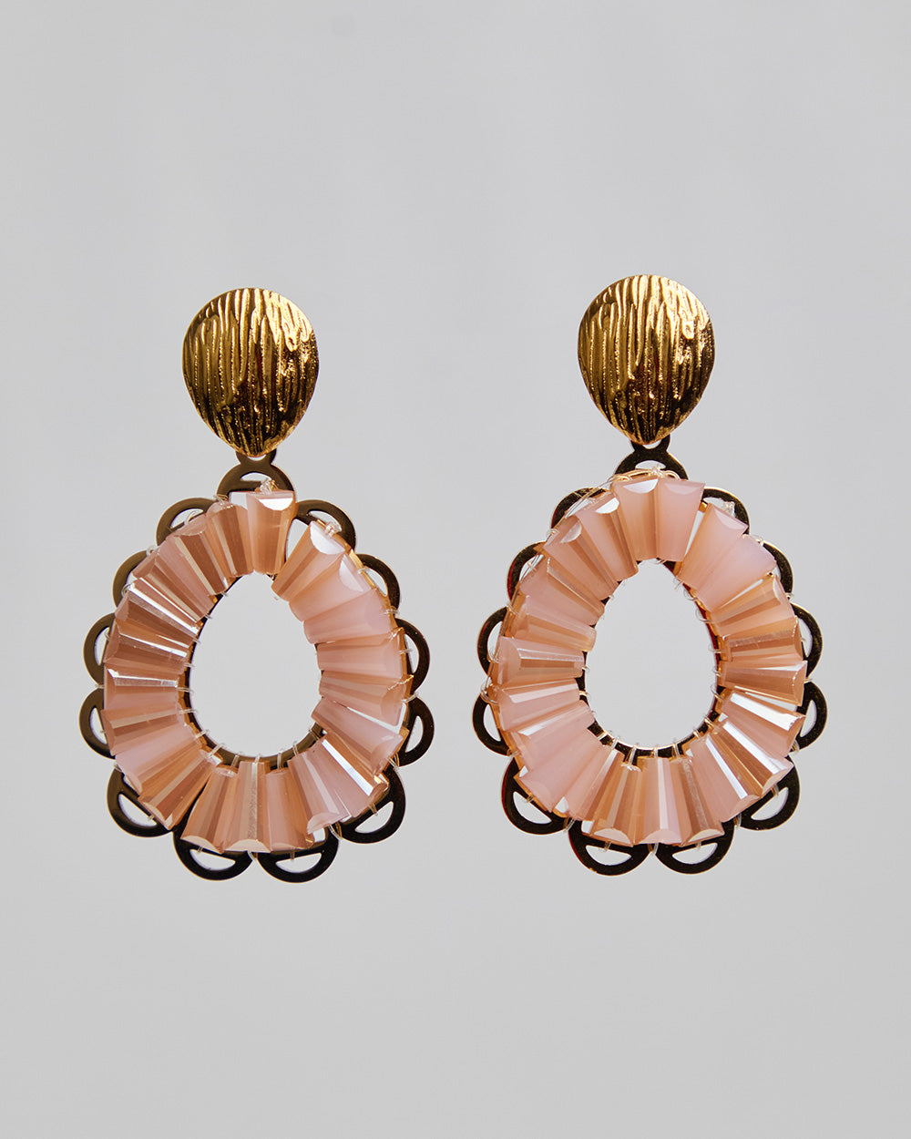 Gold Dangle Earrings With Pink Stones