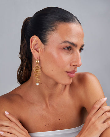 Gold Leaf And Pearl Dangle Earrings