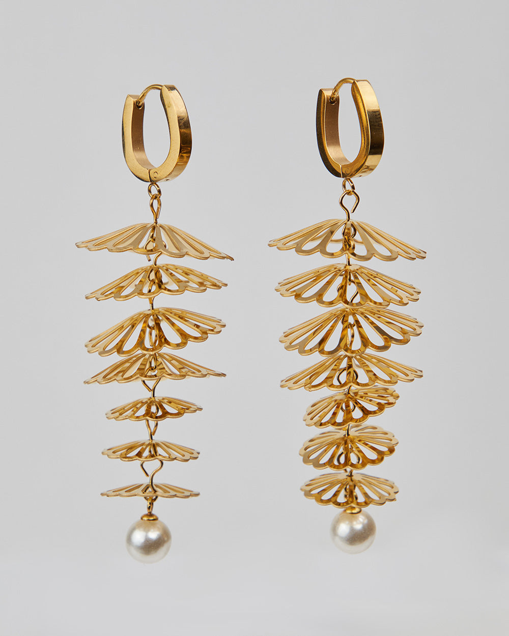Gold Leaf And Pearl Dangle Earrings