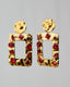Gold Square Earrings With Red Stones