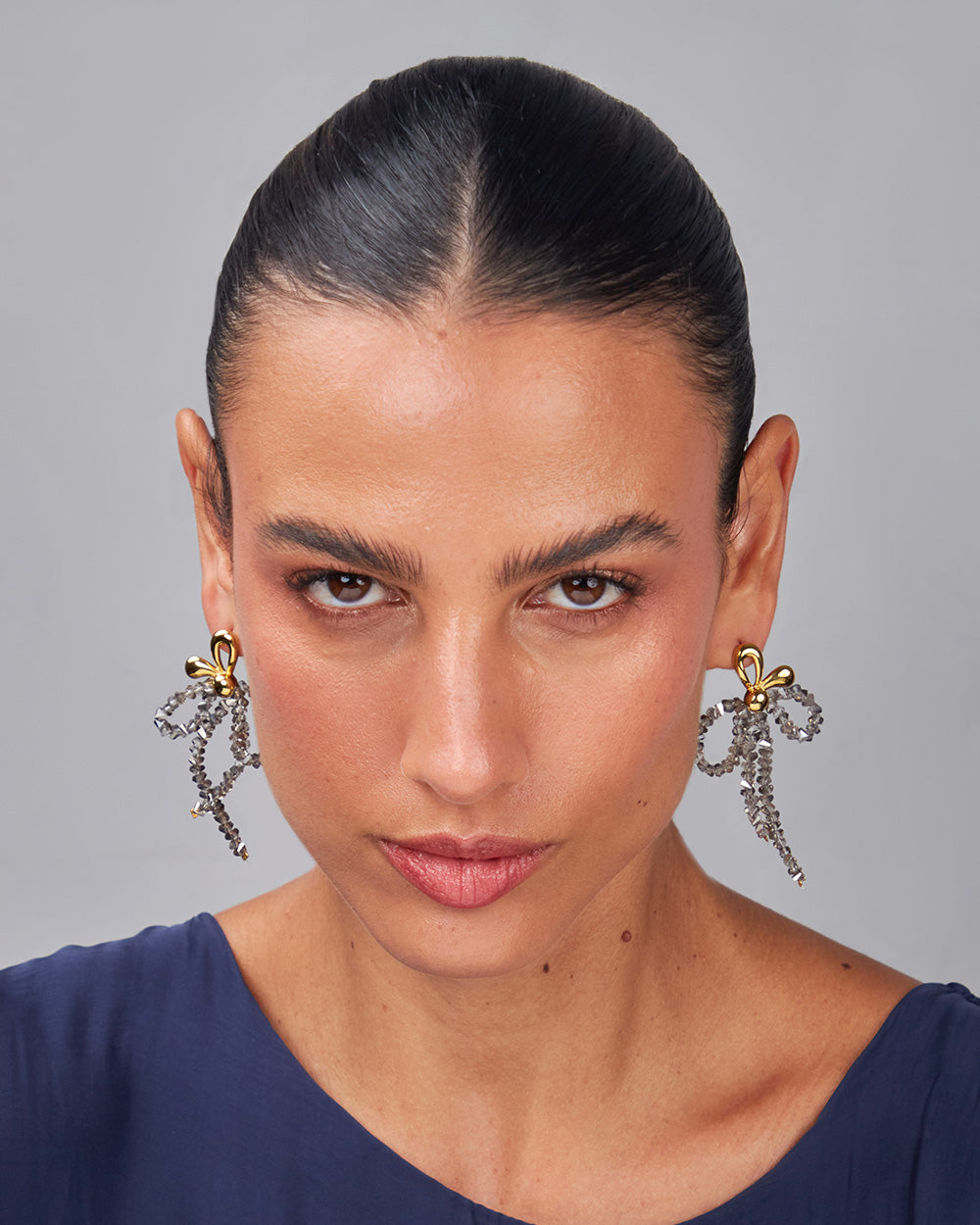 Gray Earrings With Dangling Stones