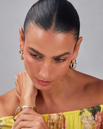 Double Square Gold Earrings With Pearls