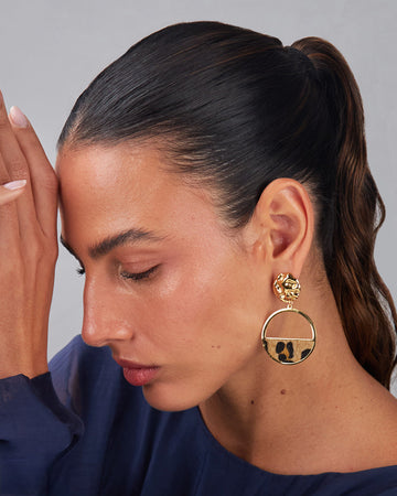 Gold Dangle Earrings With Animal Print