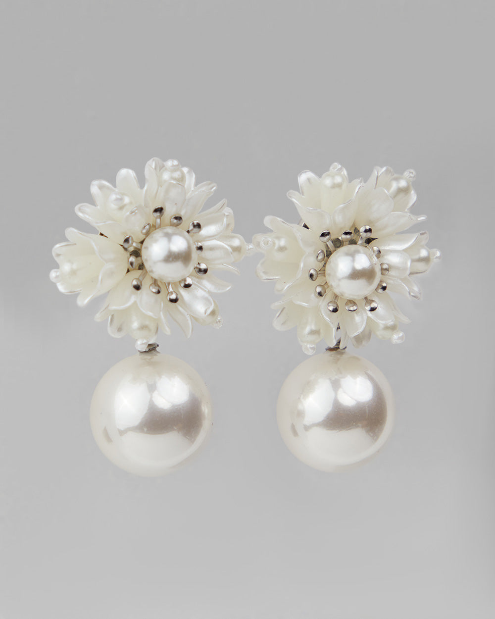 Flower And Pearl Drop Earrings In Silver