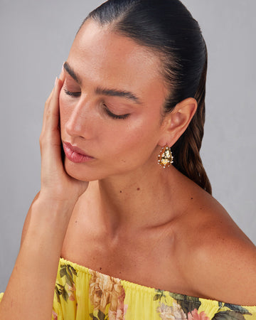 Gold Drop Earrings With White Stones