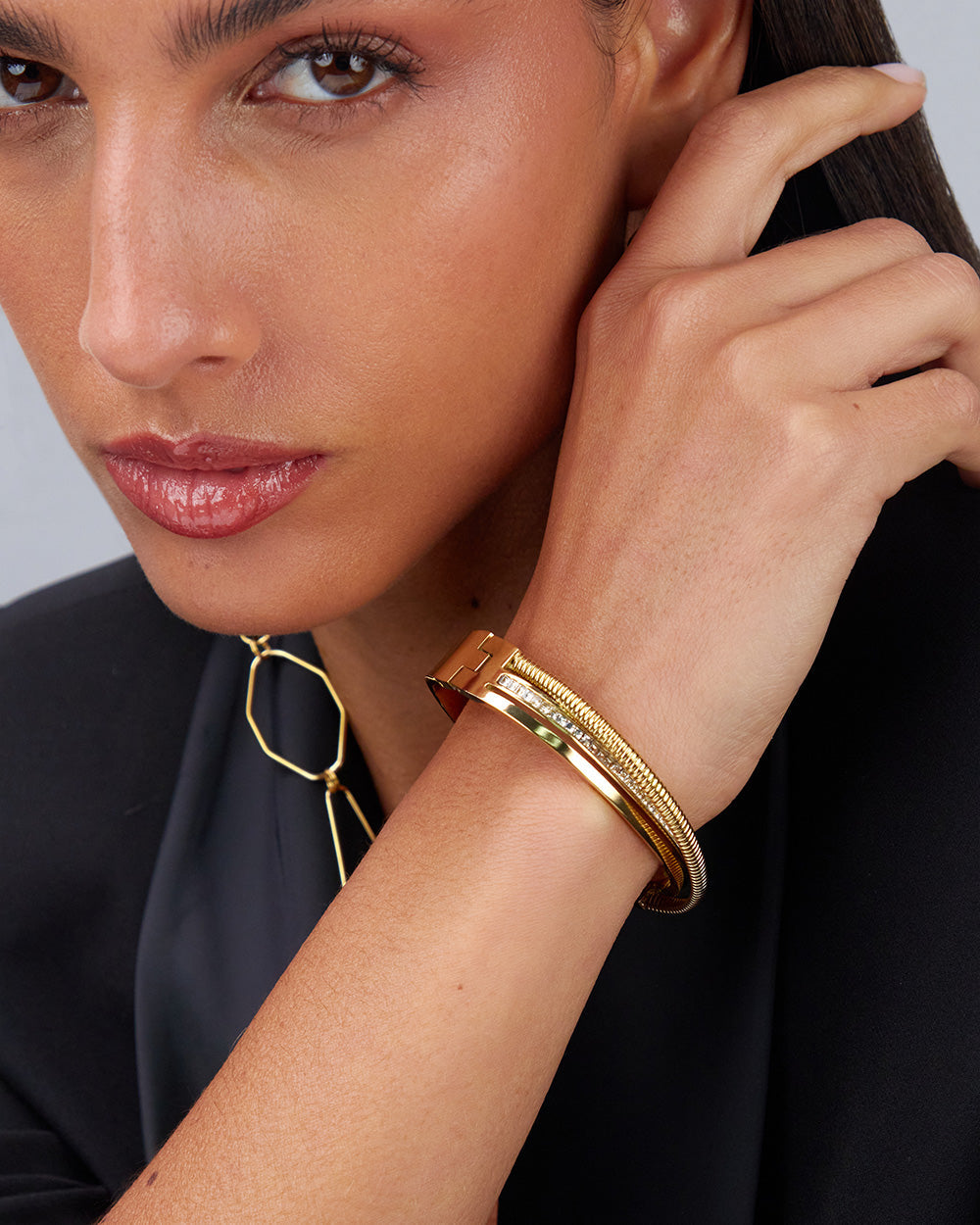 Gold Bracelet Three Strips Crossing