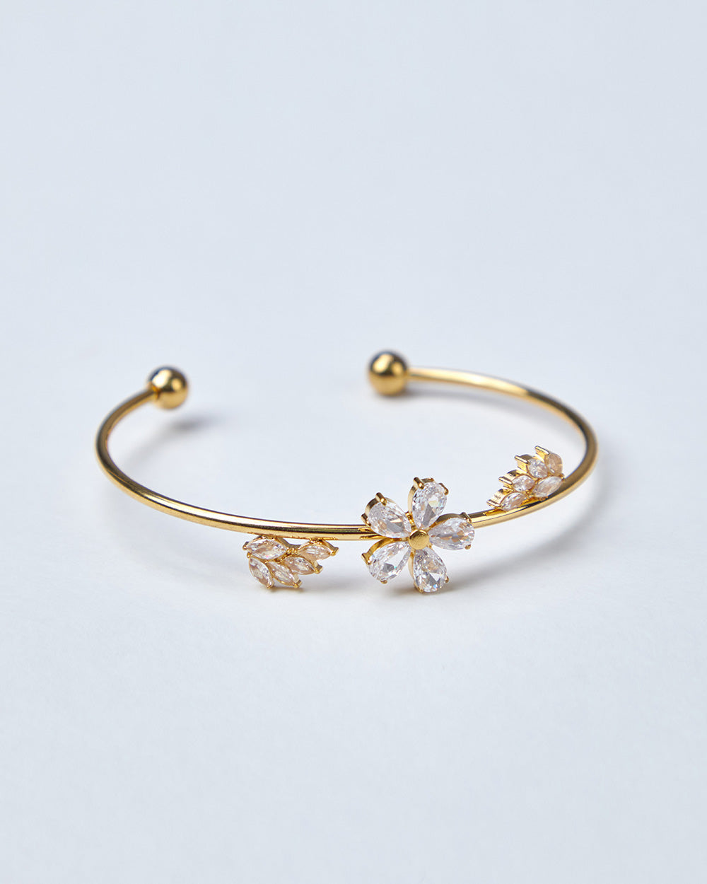 Gold Bracelet White Stone Flowers