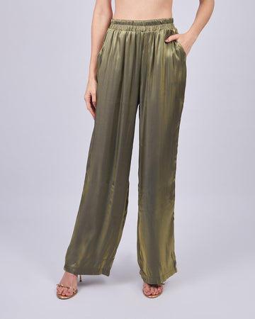 Olive Shimmer Wide Leg Pants