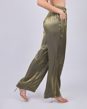 Olive Shimmer Wide Leg Pants