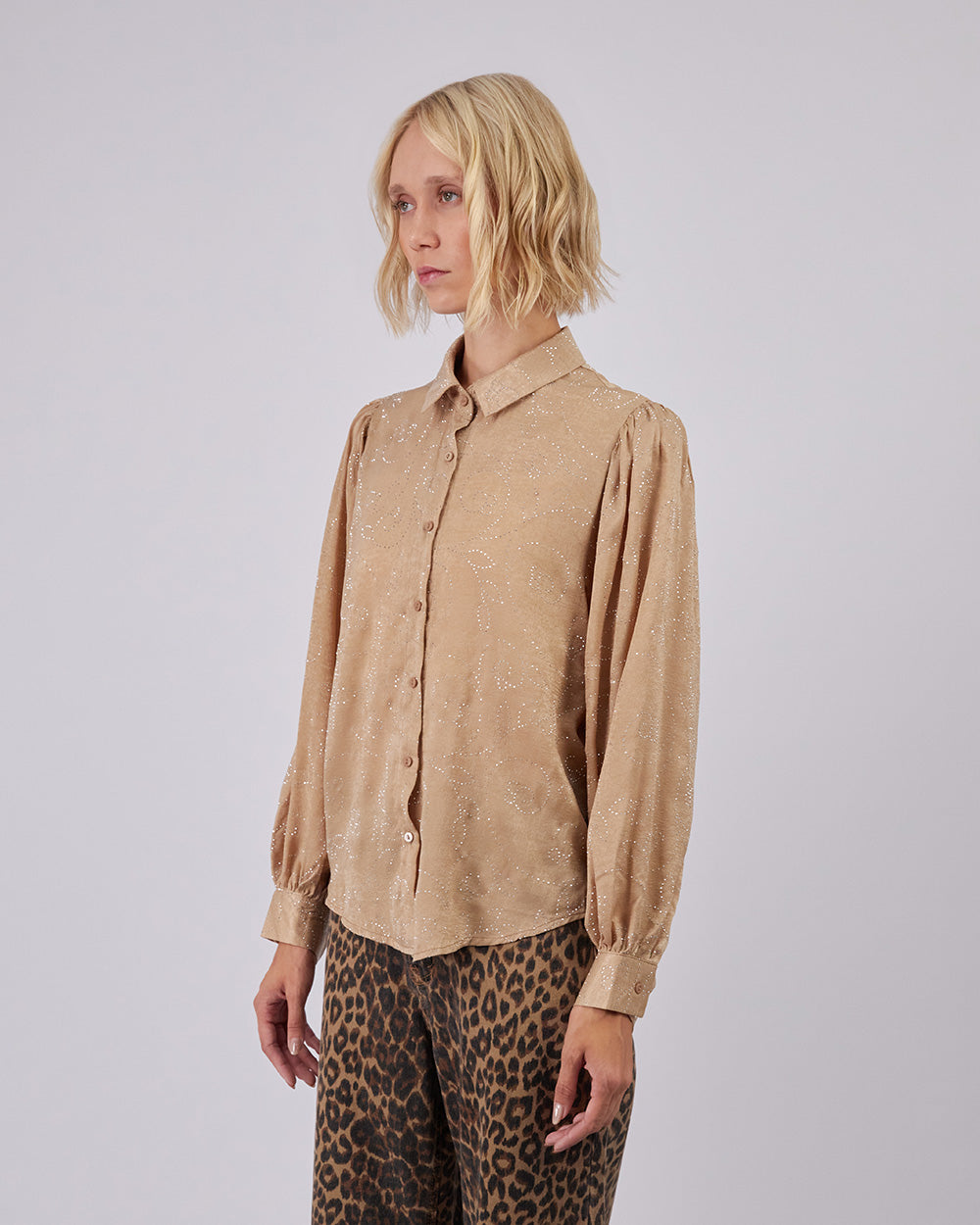 Sparkle Beige Silk Shirt