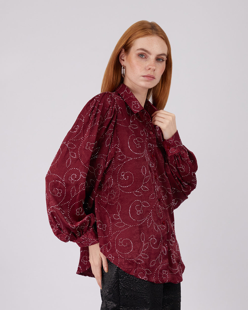 Burgundy Shirt Sparkle Flower