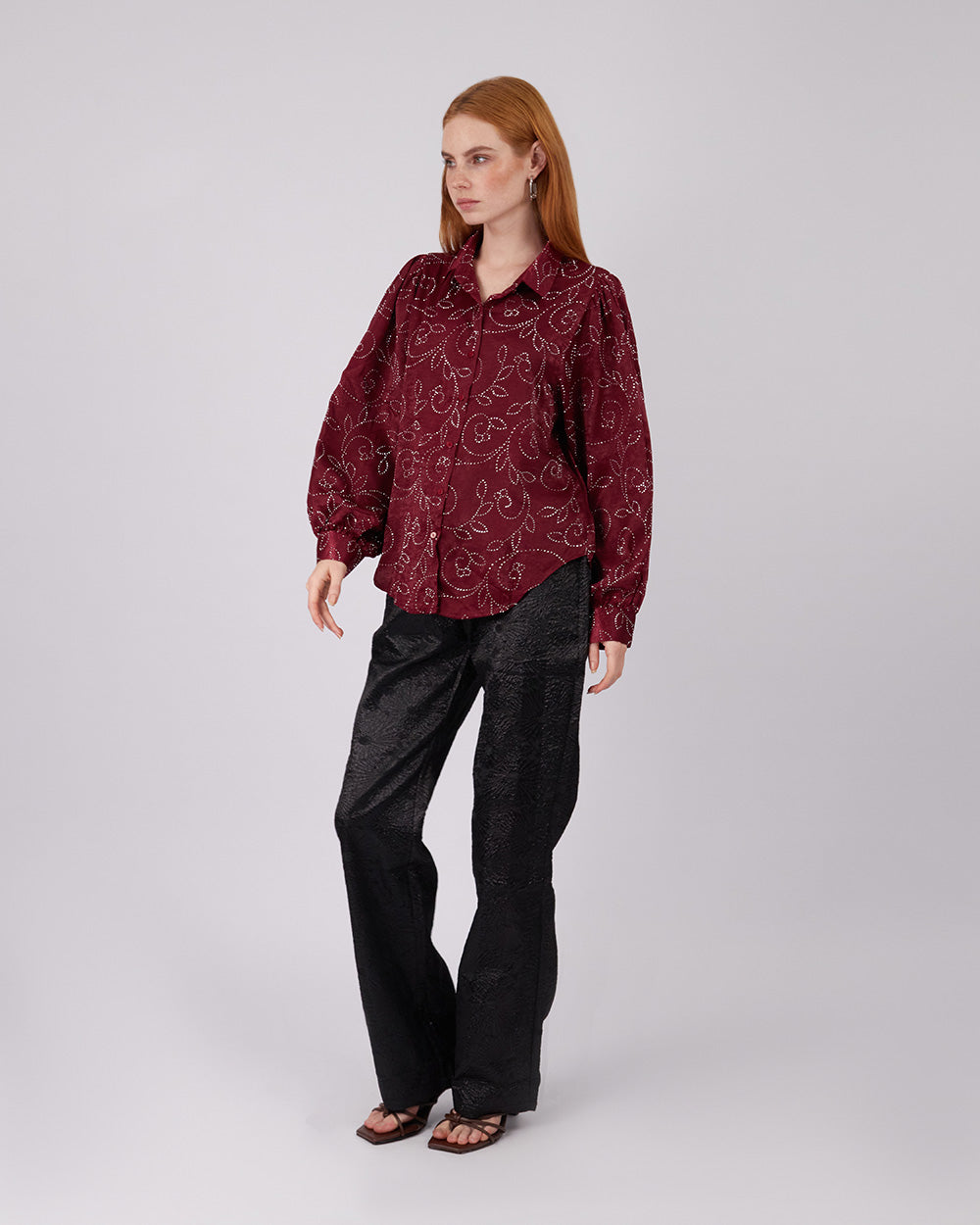Burgundy Shirt Sparkle Flower