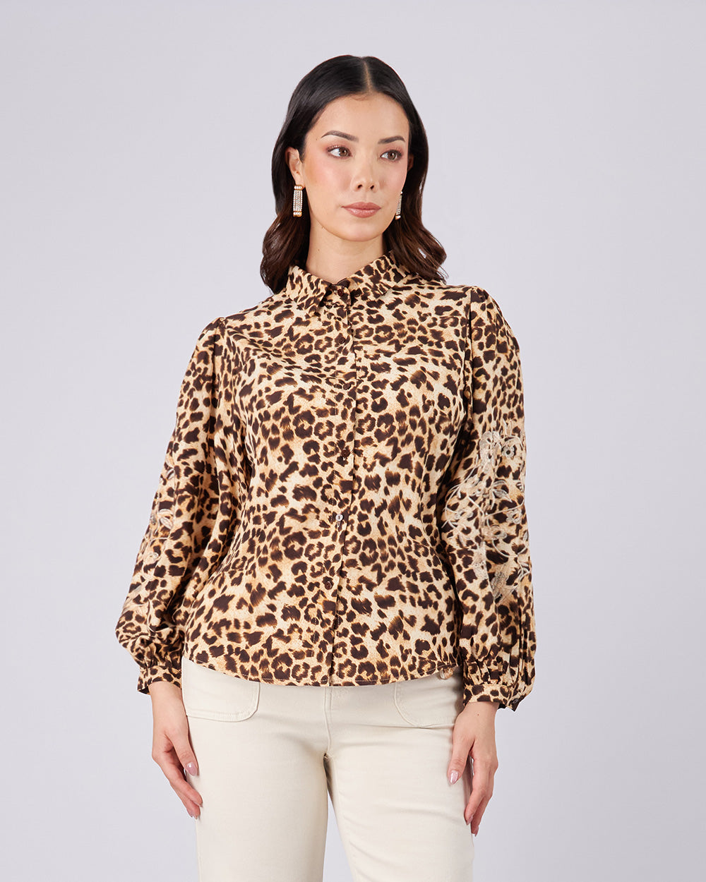 Embroidered Animal Print Shirt