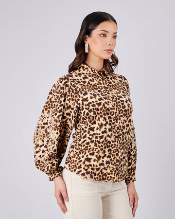 Embroidered Animal Print Shirt
