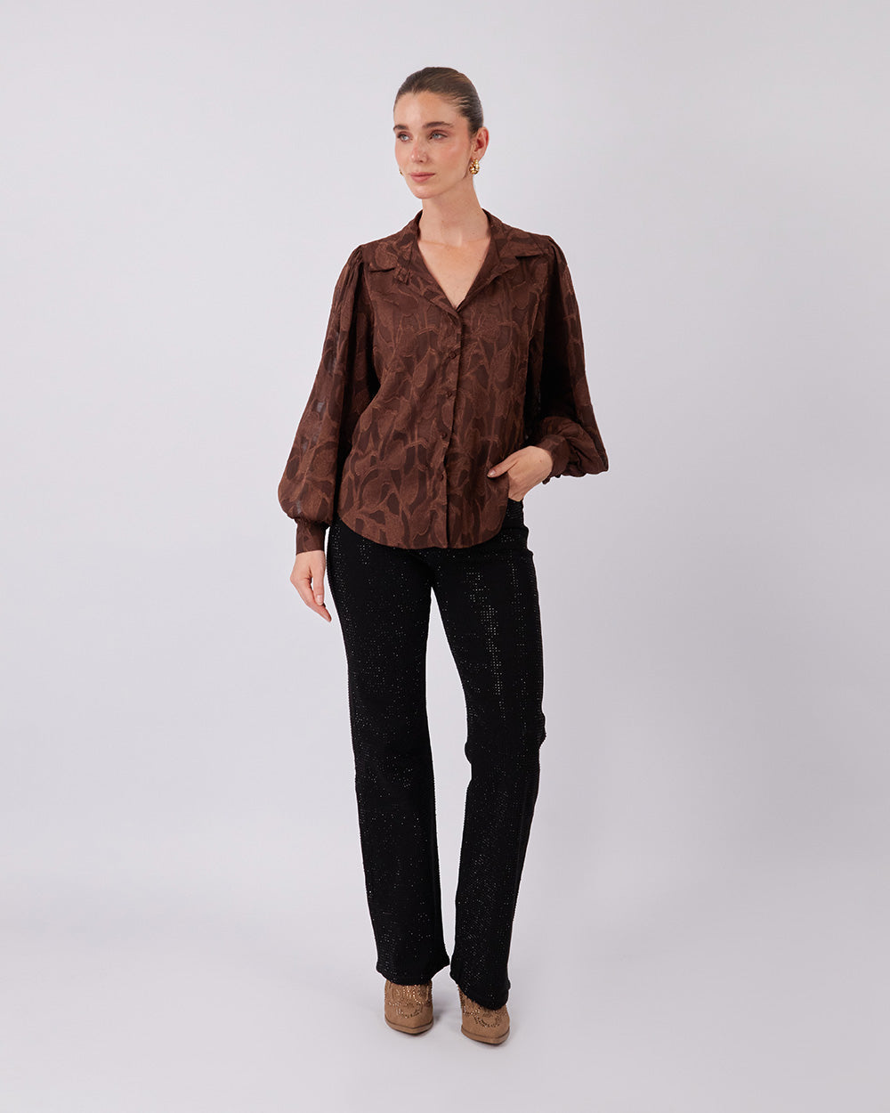 Brown Shirt With Leaf Print