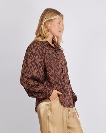 Brown Shirt Leaf Print