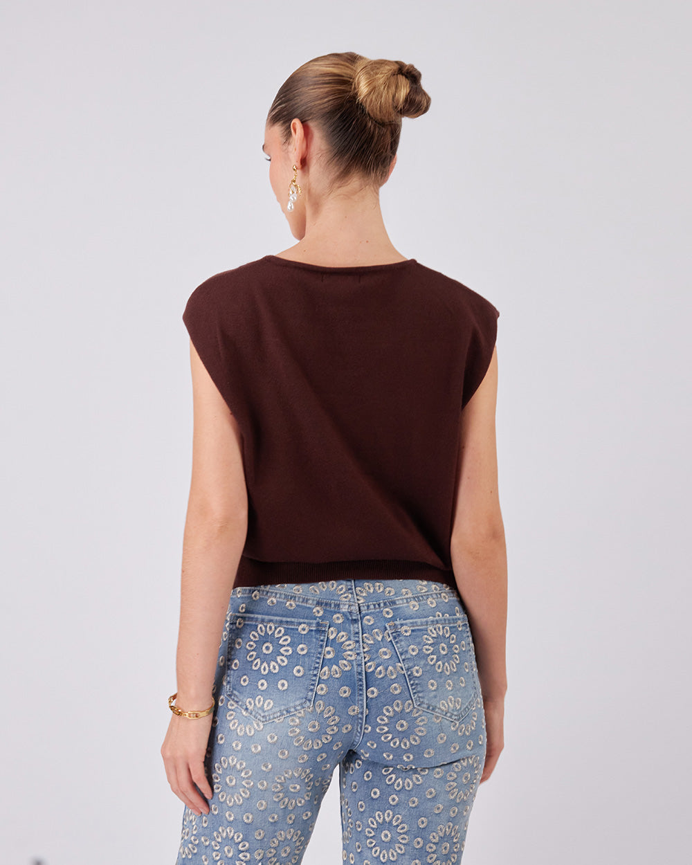 Brown Knitted Blouse  Shoulder Detail