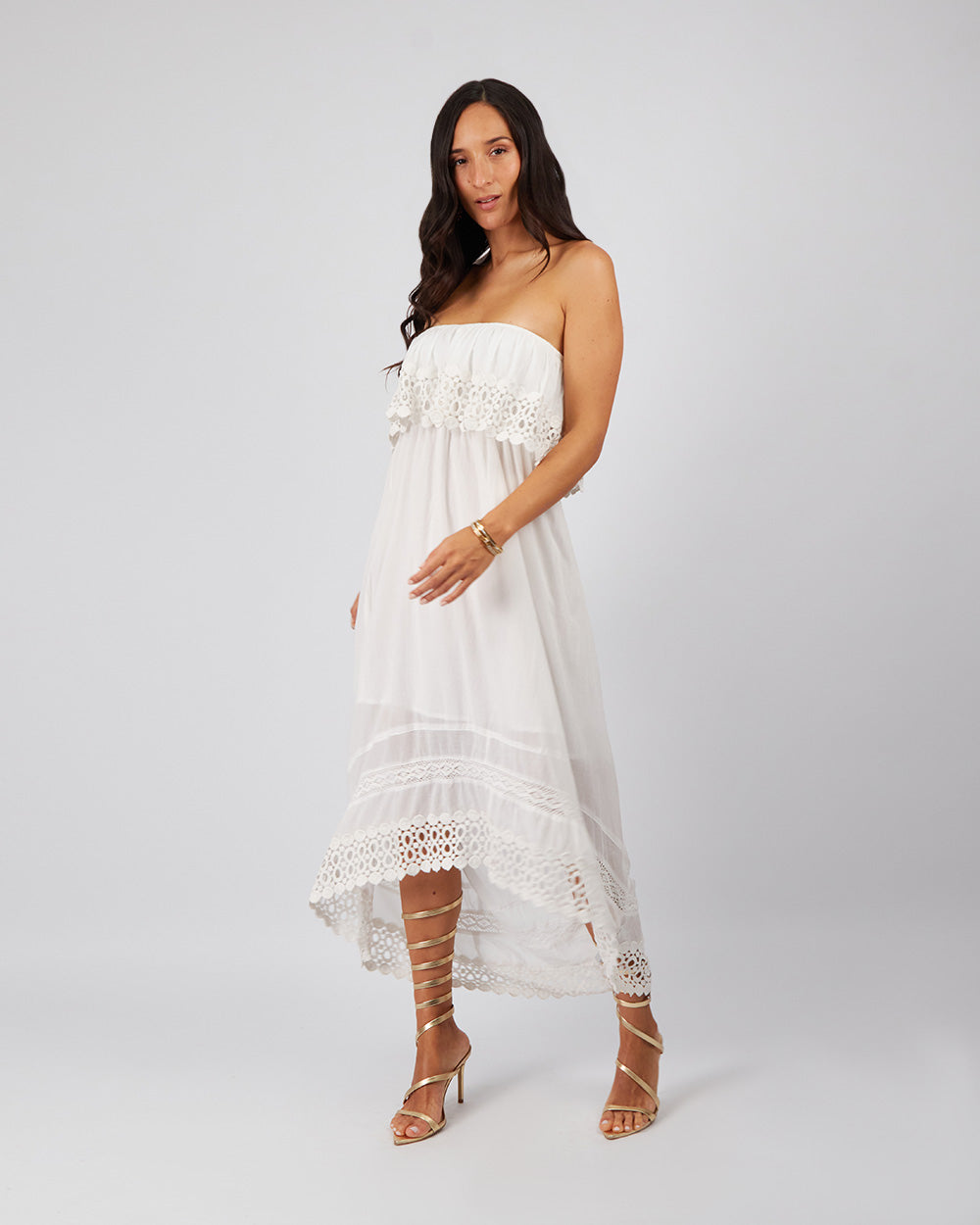 White Strapless Midi Dress