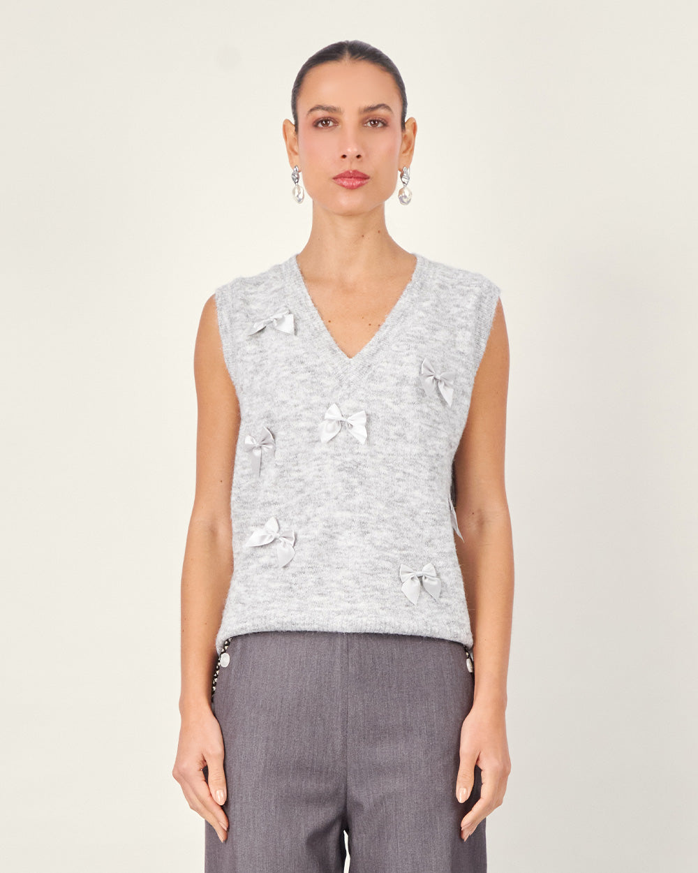 Gray Knit V-Neck Vest
