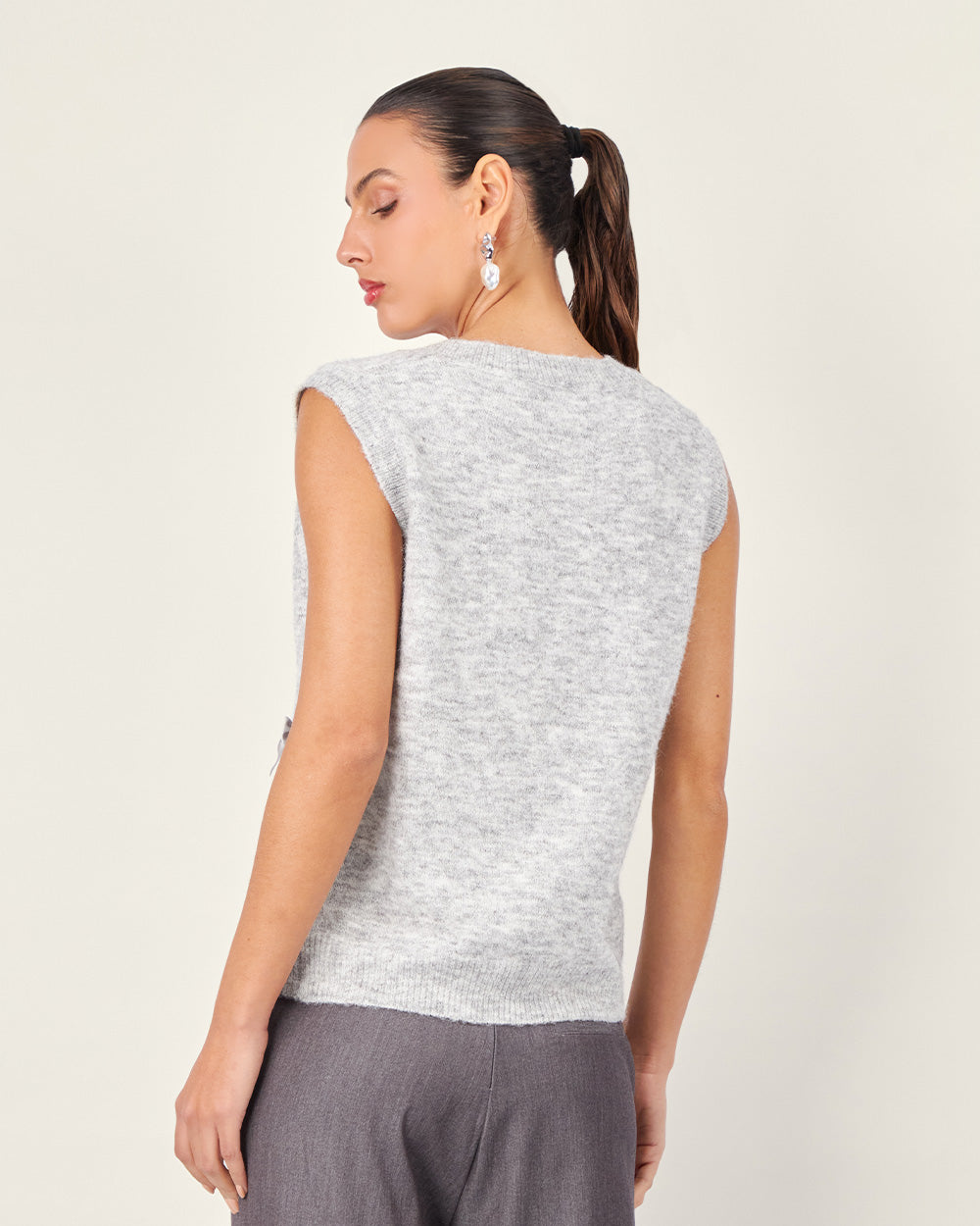 Gray Knit V-Neck Vest