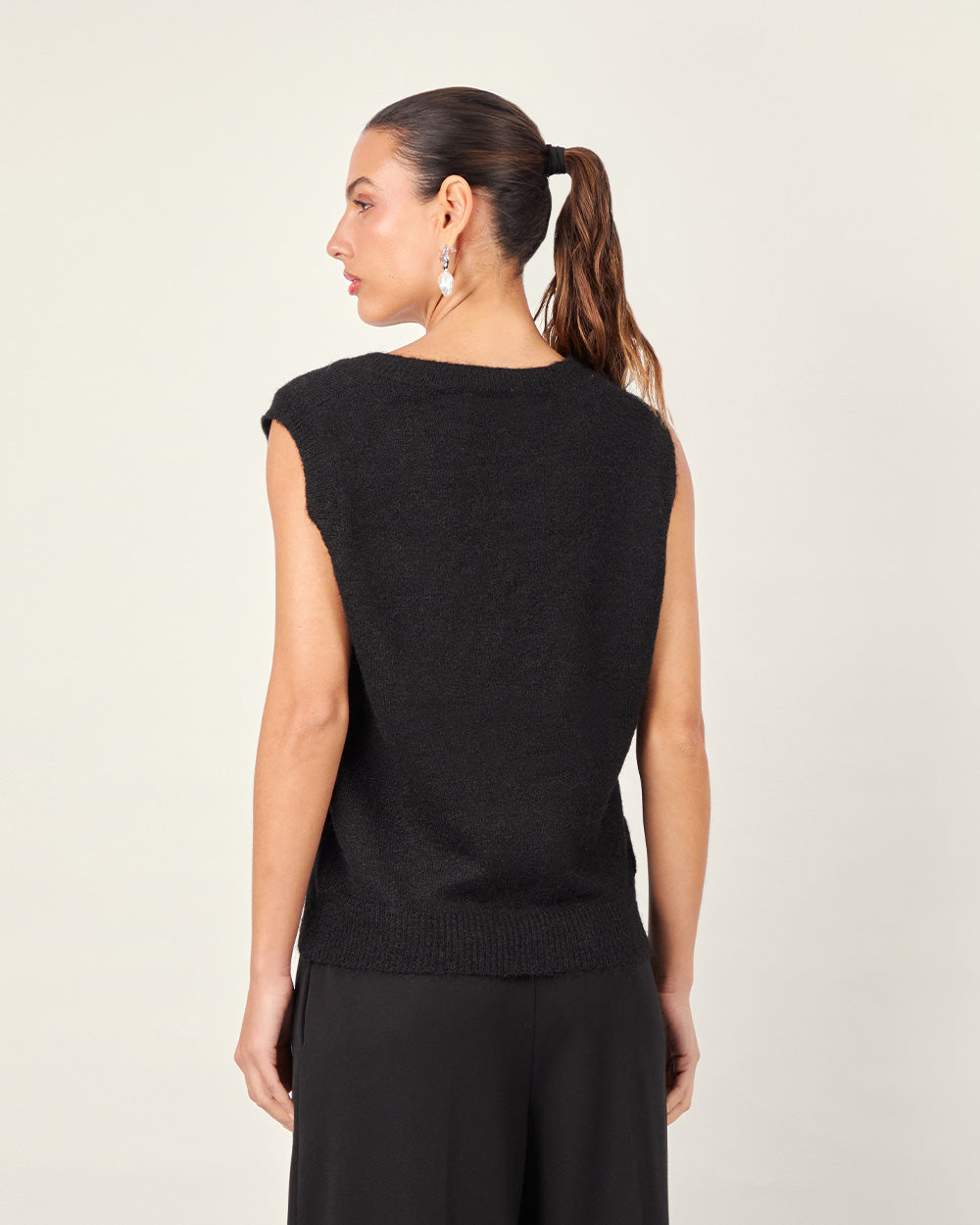black Knit V-Neck Vest