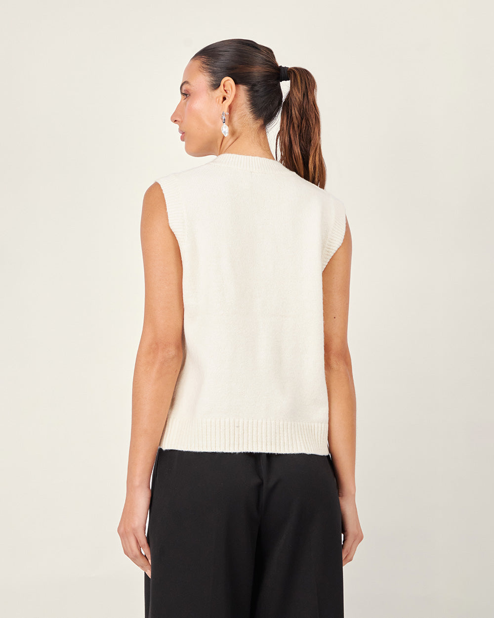 Cream Knit V-Neck Vest