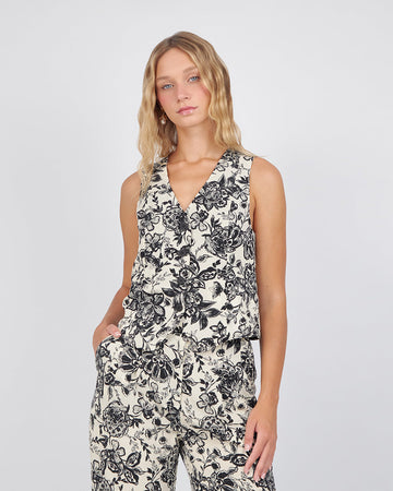 Pearl/Black V-Neck Floral Print Vest