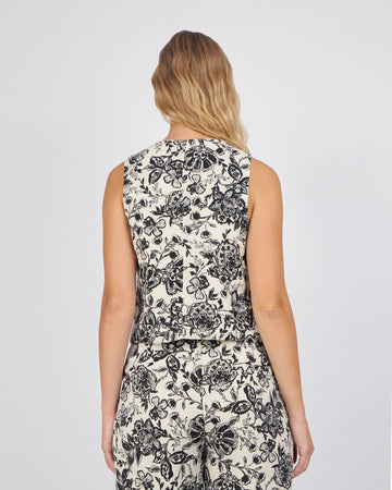 Pearl/Black V-Neck Floral Print Vest