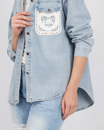 Light Blue Denim Jacket Embroidered Stones