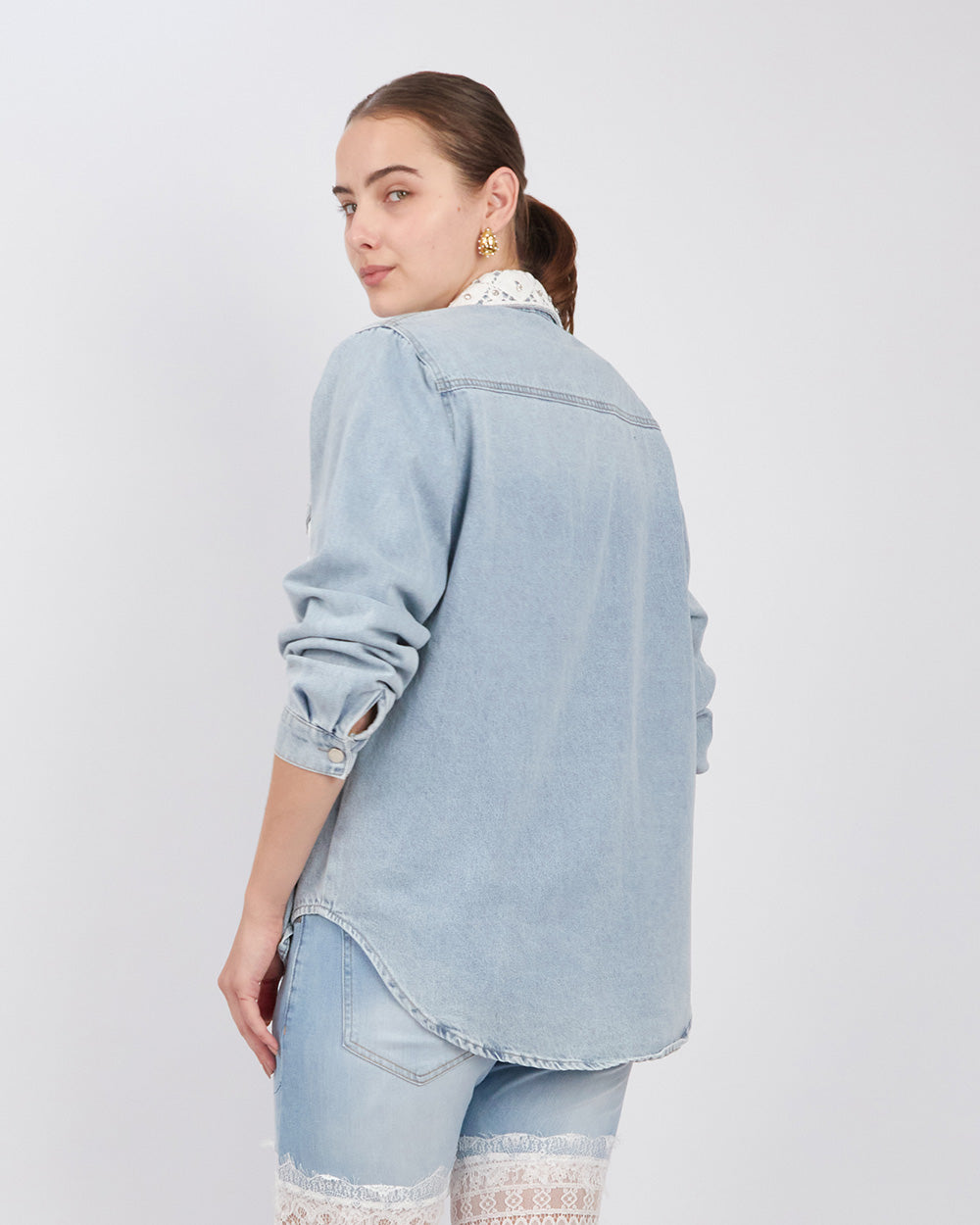 Light Blue Denim Jacket Embroidered Stones