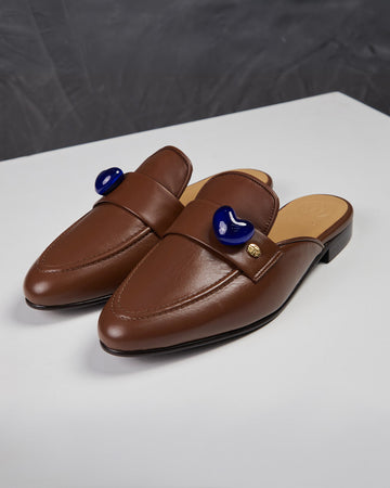 Flat Brown Leather Blue Heart