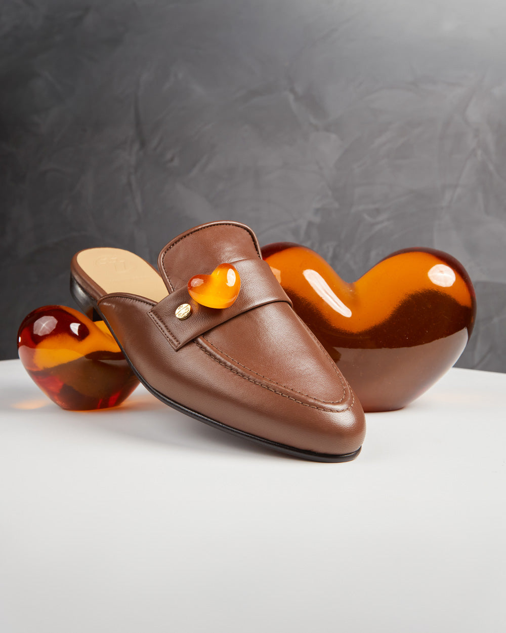 Flat Brown Leather Orange Heart