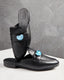 Flat Black Leather Light Blue Heart