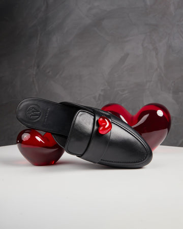 Flat Black Leather Red Heart