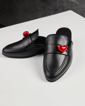Flat Black Leather Red Heart