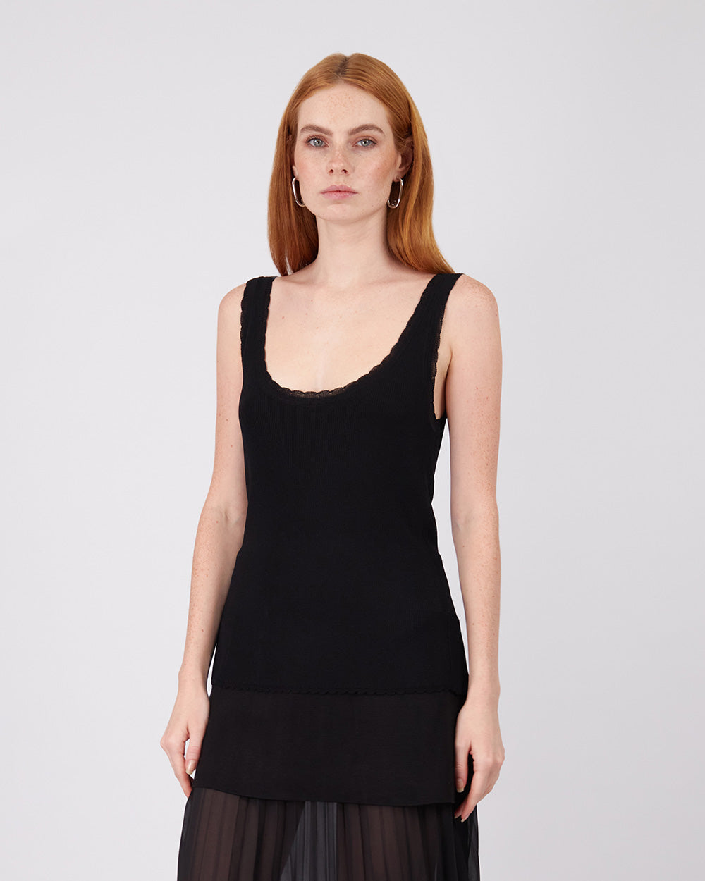 Black Scalloped Knit Top
