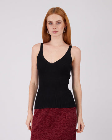 Black Ribbed Knit Top