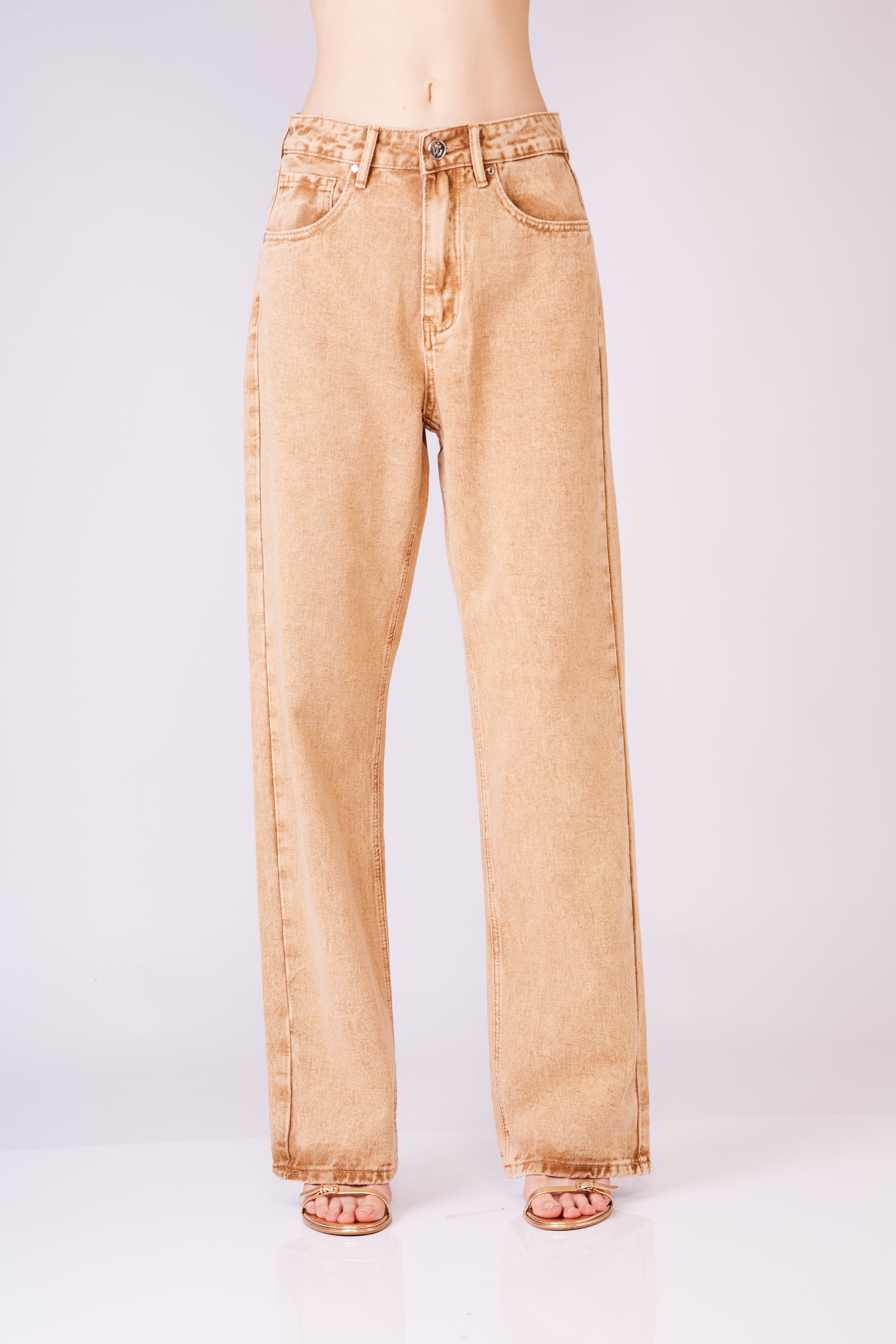 Camel straight relaxed denim pants