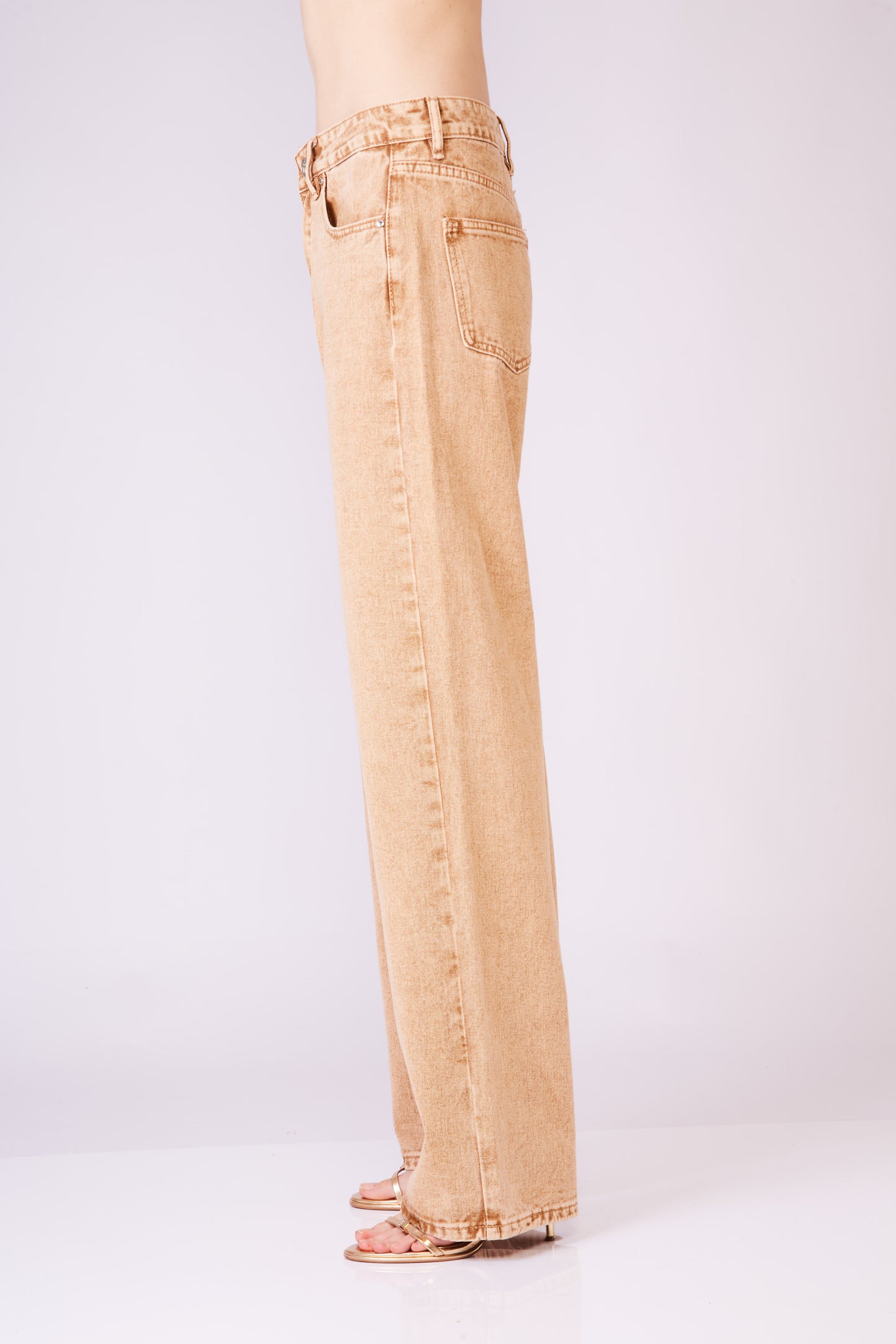 Camel straight relaxed denim pants