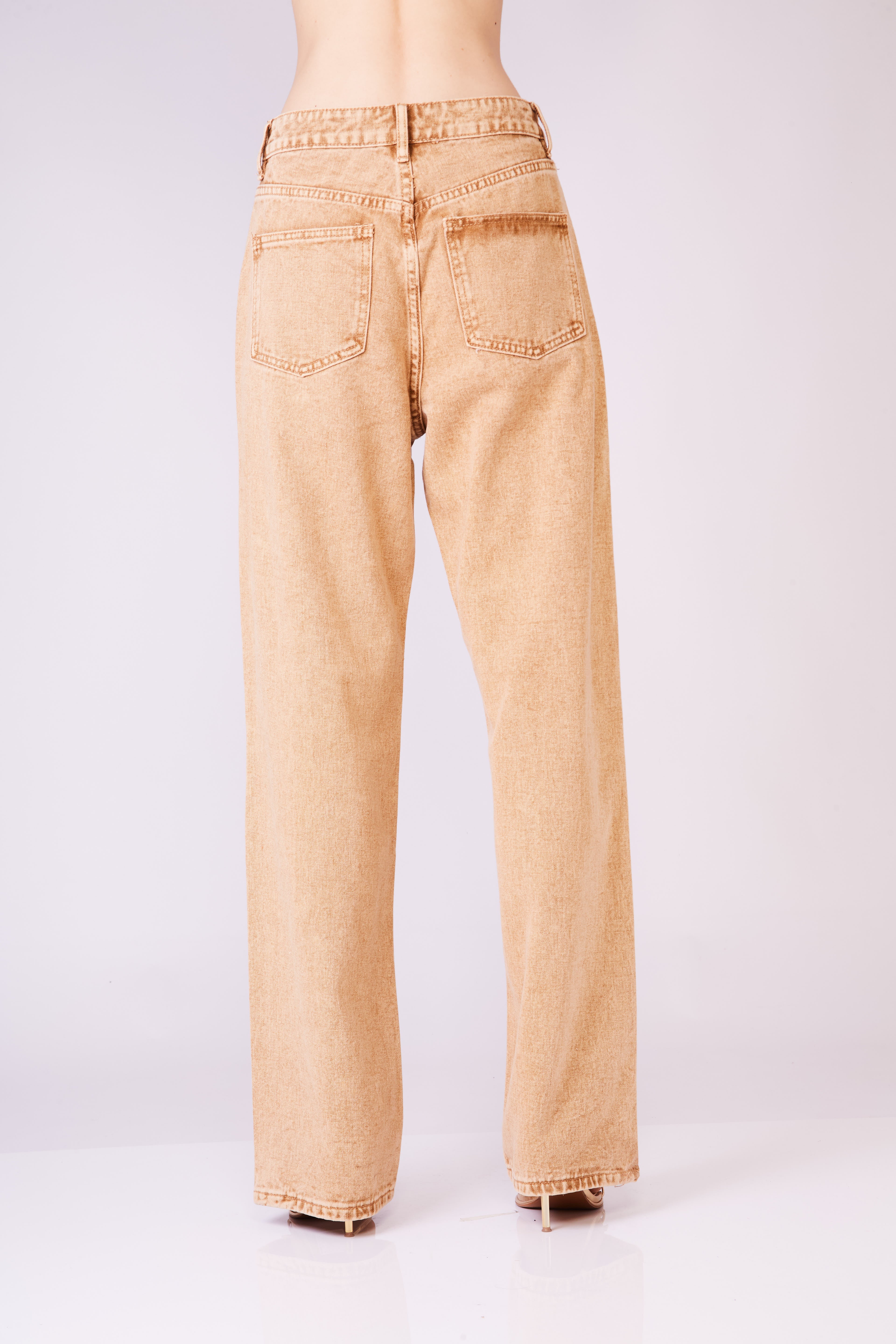 Camel straight relaxed denim pants