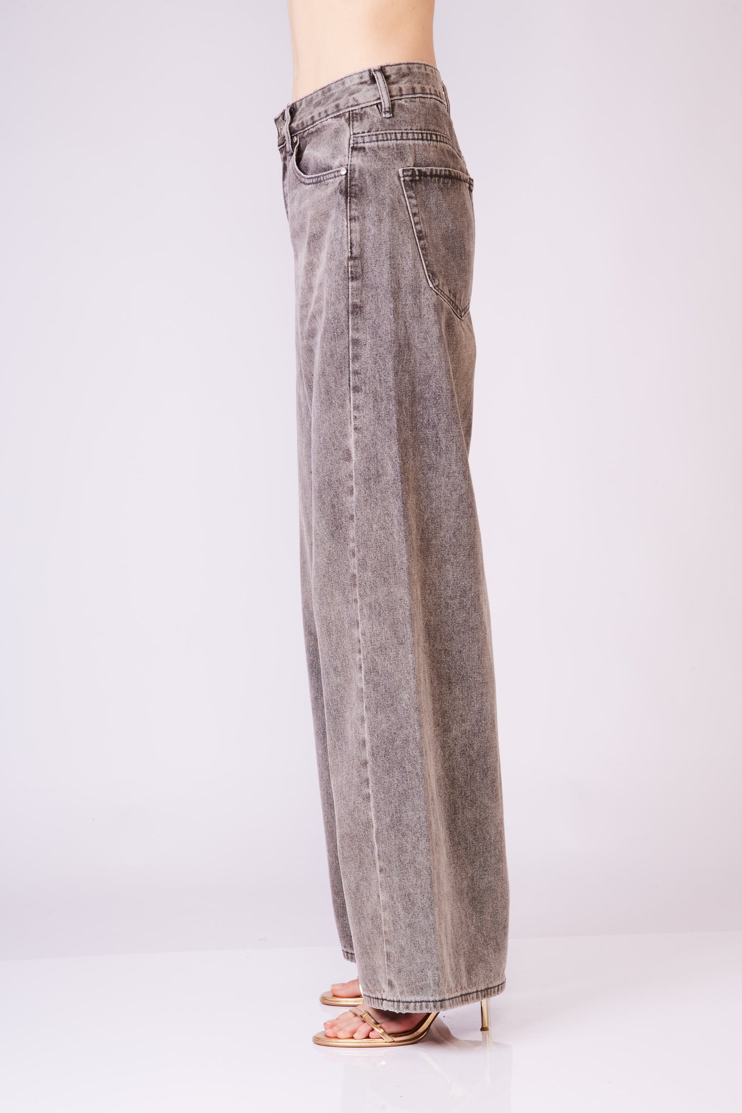 Rhinestone wide leg grey jeans